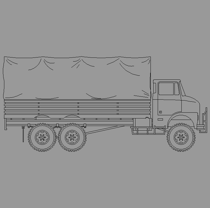 Bloque Autocad Vista de Camión militar en Perfil